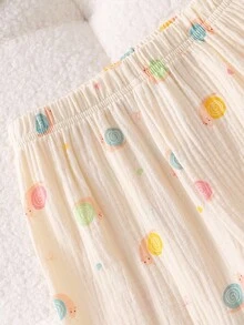 2pcs Girls Snail Element Cotton Gauze Long Sleeve Top And Pants Casual Comfortable Pajama Set Fall Winter - Multicolor - View 6