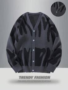 Manfinity EZcore Plus Size Men's Casual Button-Up Long Sleeve Cardigan, Fall/Winter