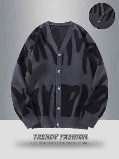 Manfinity EZcore Plus Size Men's Casual Button-Up Long Sleeve Cardigan, Fall/Winter