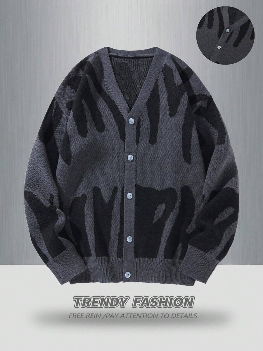 Manfinity EZcore Plus Size Men's Casual Button-Up Long Sleeve Cardigan, Fall/Winter