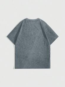 ROMWE Grunge Punk 深色蜘蛛骷髅标语加大码图形印花水洗宽松 T 恤，灰蓝色，加大码 - 藍色 - 查看 2