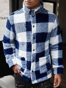 Manfinity Homme 男士宽松格子羊毛长袖单排扣休闲夹克，秋冬，男士法兰绒，冬季男士夹克 - 彩色 - 查看 4