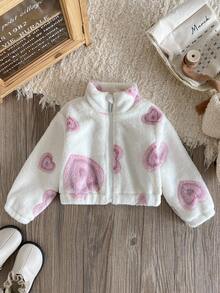 SHEIN Áo khoác cho bé gái 6 tháng-3 tuổi, kiểu dáng thường ngày, tay dài, màu hồng in hình trái tim, chất liệu vải nỉ trắng, thích hợp mặc đi dã ngoại, phong cách mùa thu. - trắng - Xem 8