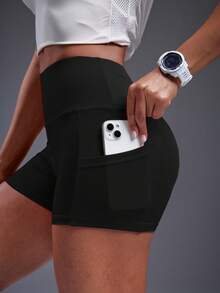 Powerista 宽带腰运动短裤带手机口袋弹力短裤骑行短裤氨纶短裤