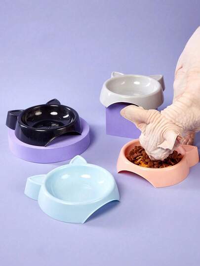 Zazumi 1 pieza Tazón redondo para mascotas con forma de gato hecho de material PP, tazón antideslizante y antivuelco para alimentación y bebida de perros y gatos, apto para uso en interiores