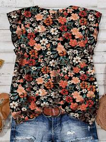 EMERY ROSE 女士碎花V领荷叶袖休闲衬衫，适合夏季穿着 - 彩色 - 查看 2