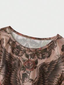 FeverCity Men Tight-Fitting Long Sleeve Printed Bodysuit, Fall - Khaki - View 4