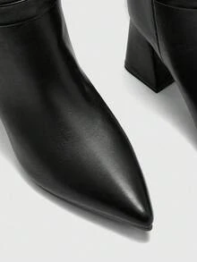 CUCCOO BIZCHIC Botas altas de tacón grueso y puntera puntiaguda de mujer, de color negro, con diseño de slip-on, versátiles para ir al trabajo, uso diario, compras, fiestas, otoño/invierno - Negro - Ver 7