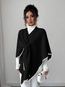 Elenzga Áo khoác len cardigan dệt kim đơn giản hàng ngày sang trọng, thời trang thu/đông mới cho nữ - màu đen - Xem 4