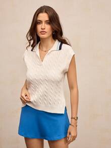 Activina 女士休闲运动扭纹针织毛衣 - 白色 - 查看 4