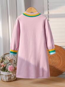 女童手工刺绣彩虹蝴蝶针织连衣裙，可爱简约，秋冬新款，少女长袖公主裙，百搭又可爱 - 淡紫色 - 查看 3