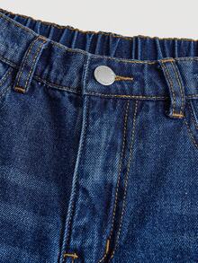 SHEIN Girlism Teen Girls' Fashionable Blue Denim Loose Straight Leg Pants - Dark Wash - View 3