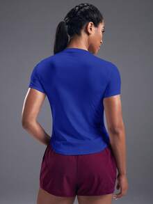 Powerista 透气柔软纯色运动压缩T恤健身房女士衬衫 - 寶藍色 - 查看 3