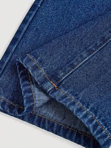 SHEIN Girlism Teen Girls' Fashionable Blue Denim Loose Straight Leg Pants - Dark Wash - View 4