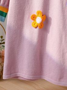 女童手工刺绣彩虹蝴蝶针织连衣裙，可爱简约，秋冬新款，少女长袖公主裙，百搭又可爱 - 淡紫色 - 查看 8