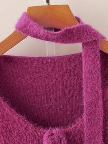 GlowEve CURVE Blogger Same Design Sense Khăn quàng cổ len móc 3D lông thú giả Áo len dài tay Cardigan, Phong cách Châu Âu và Mỹ - Màu đỏ tím - Xem 6