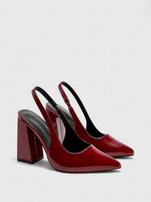 CUCCOO BIZCHIC Women's Fashion Pointed Toe Chunky High Heel Burgundy Minimalist Pumps With Ankle Strap, Suitable For Daily Commute, Work, Shopping, Party And Formal Occasions For Christmas Spring Shoes - Burgundy - View 6