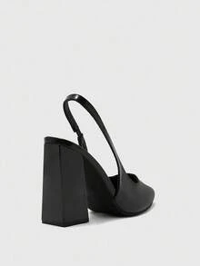 CUCCOO BIZCHIC Women's Fashion Pointed Toe Chunky High Heel Black Minimalist Pumps, Backstrap Slingback Heels For Daily Commute, Work, Shopping, Party, Suitable For Women