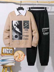 SHEIN 2件組青少年男孩休閒日常舒適字母印花連帽衛衣與寬鬆慢跑褲套裝 男孩休閒套裝 秋冬休閒兩件套 適合生日派對、晚會、表演、婚禮、洗禮、開學典禮 日常穿著 適合學校 適合旅行 適合運動 適合秋冬 - 彩色 - 查看 7