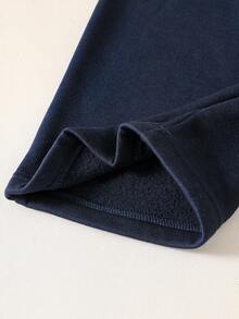 青少年（男孩）休闲通勤学院风条纹长袖披肩领衬衫搭配拉绒裤套装，春秋冬 - 藍色 - 查看 4