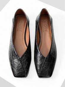 MOTF BAILARINAS VINTAGE, ZAPATOS CÓMODOS Y ELEGANTES DE PUNTA CUADRADA TIPO SLIP-ON PARA MUJERES, ADECUADOS PARA TODAS LAS ESTACIONES - Negro - Ver 2