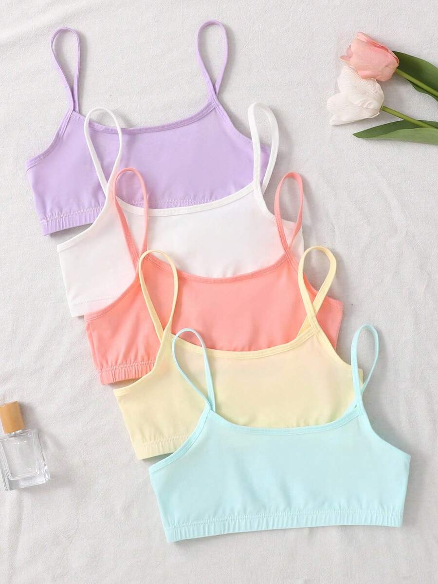 SHEIN Set de 5 sujetadores tipo camiseta cómodos y amigables con la piel para niñas preadolescentes - Multicolor - Ver 1