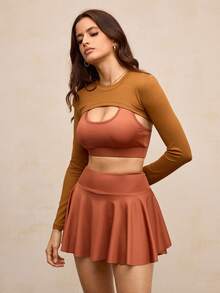 Activina Women's Casual Outdoor Solid Color Short Sleeve Sports Tee - Brown - View 3