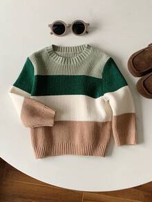 SHEIN Suéter de bloques de color verde y caqui para bebé niño/niña, suéter unisex lindo para niños, ropa de invierno para bebé, mi primera Navidad - Multicolor - Ver 7