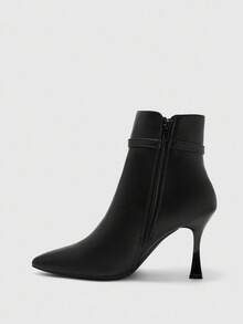 CUCCOO BIZCHIC Women's Black Pointed Toe Metal Decor Fashion High Heel Mid-Calf Boots - Black - View 9