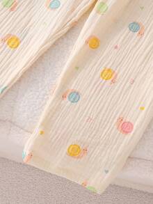 2pcs Girls Snail Element Cotton Gauze Long Sleeve Top And Pants Casual Comfortable Pajama Set Fall Winter - Multicolor - View 5