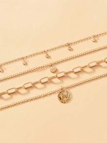 SHEIN X Lucía Bellido SHEIN SXY 花朵细节圆形吊饰多层项链 情人节、妈妈、母亲、母亲节、礼物