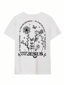 SHEIN Unity Áo thun nữ cổ tròn tay ngắn in hoa đơn giản, áo thun họa tiết thường ngày, áo thun nữ - trắng - Xem 2