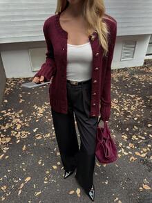 Elyressa Cárdigan de punto grueso de unicolor con botones dorados