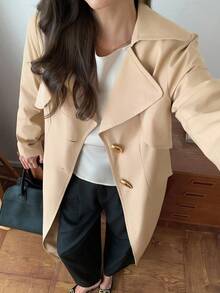 Elyressa 淑女编织优雅秋季风衣 - 卡其色 - 查看 4