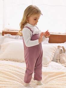 SHEIN 2pcs/Set Baby 6Months-3Years Baby Fall For Girl Casual&Cute Style Solid Color Jumpsuit&Base Top