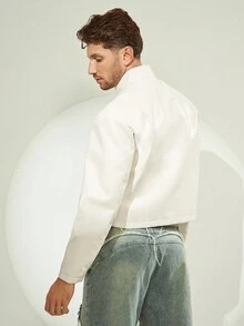 FeverCity Men's Solid Color Fashionable Drop Shoulder Casual Jacket, For Fall Winter - Apricot - View 2