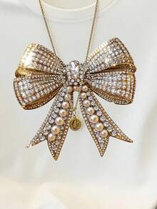 Resyla Women's Rhinestone Bow Decor Short Sleeve Round Neck T-Shirt - White - View 4