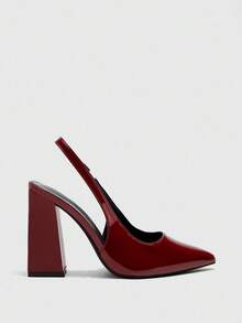 CUCCOO BIZCHIC Women's Fashion Pointed Toe Chunky High Heel Burgundy Minimalist Pumps With Ankle Strap, Suitable For Daily Commute, Work, Shopping, Party And Formal Occasions For Christmas Spring Shoes - Burgundy - View 2