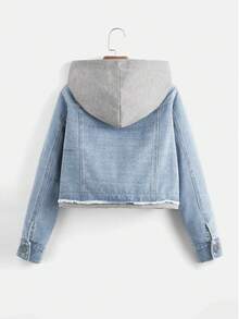 SHEIN Teen Girls' Casual Distressed Hooded Denim Jacket, Autumn