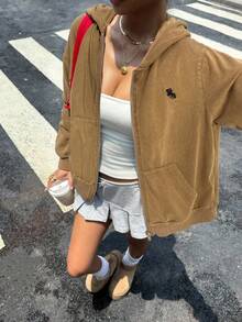 Muchica Sudadera con capucha de estilo ecuestre bordada, casual y para ir al trabajo, para primavera/otoño