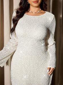 Elaquor 大码亮片喇叭袖派对连衣裙 - 杏色 - 查看 7