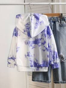 SHEIN 女童休闲长袖连帽扎染运动卫衣，紫色和白色长袖卫衣 - 紫色 - 查看 4