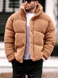 Manfinity Homme Plusstorlekar Herr Casual Mode Street Hög Krage Dragkedja Vadderad Teddy Fleece Kappa, Vinter