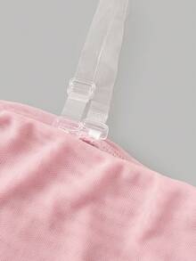 SHEIN 青少年女孩休闲简约露肩短款喇叭长袖 T 恤 - 淺粉色 - 查看 3