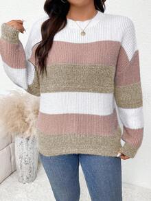 SHEIN Frenchy 大码休闲拼色圆领大码毛衣，秋冬 - 彩色 - 查看 6