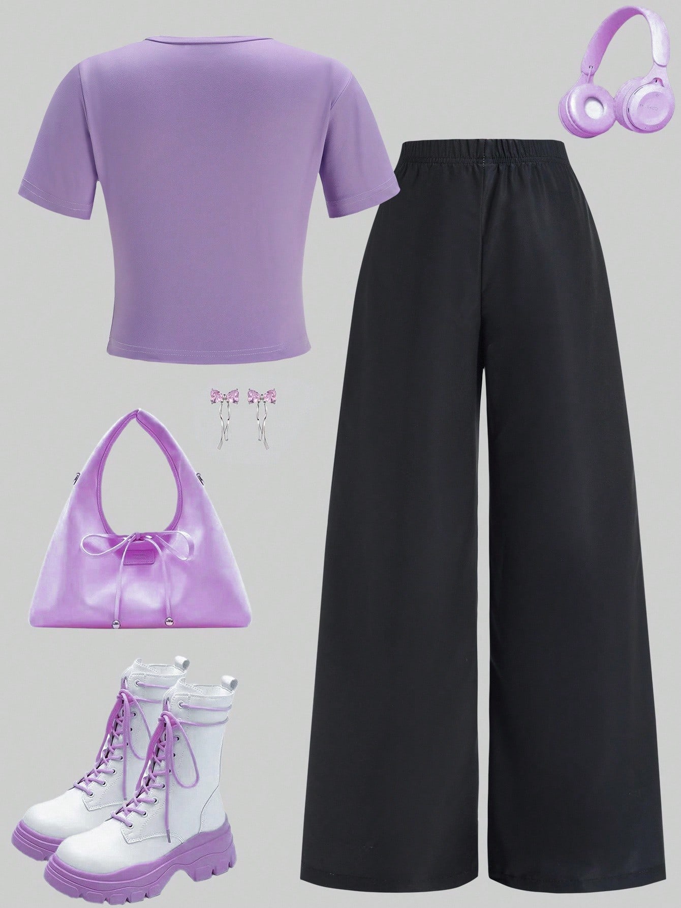 SHEIN ChillGRL طقم تي شيرت مطبوع بالفيونكة وبنطلون...