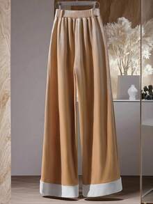 GlowEve Women's High Waist Pleated Wide Leg Loose Thermal Lined Elegant Pants - Khaki - View 2