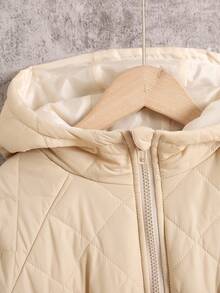 SHEIN 青少年女孩束腰宽松双面拉链厚款休闲冬季夹克 - 杏色 - 查看 7