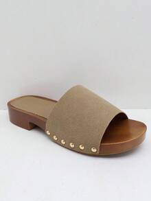 Solezae Women Comfortable, One Band Wedge Sandals - Beige - View 2