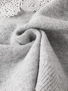 SHEIN 2pcs Girls Cute Lace Collar Sweater + Bowknot Slit Knit Pants Set, Elegant Outfit For Autumn/Winter - Grey - View 5